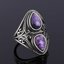 Load image into Gallery viewer, Charms 6x9MM Natural Charoite Beads Rings Women's 925 Sterling Silver Jewelry Vintage Ring Anniversary Party Gifts For Women