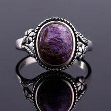Load image into Gallery viewer, Noble Fashion Sterling Silver S925 Ring Oval 8X10MM Natural Purple Dragon Crystal Retro Ring Engagement Wedding Party Gift