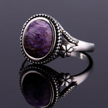 Load image into Gallery viewer, Noble Fashion Sterling Silver S925 Ring Oval 8X10MM Natural Purple Dragon Crystal Retro Ring Engagement Wedding Party Gift