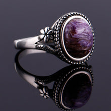 Load image into Gallery viewer, Noble Fashion Sterling Silver S925 Ring Oval 8X10MM Natural Purple Dragon Crystal Retro Ring Engagement Wedding Party Gift
