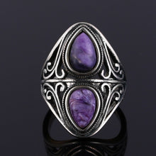 Load image into Gallery viewer, Charms 6x9MM Natural Charoite Beads Rings Women's 925 Sterling Silver Jewelry Vintage Ring Anniversary Party Gifts For Women