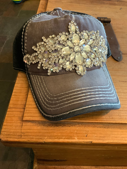 Grey and Soft Black Rhinestone Ball Cap