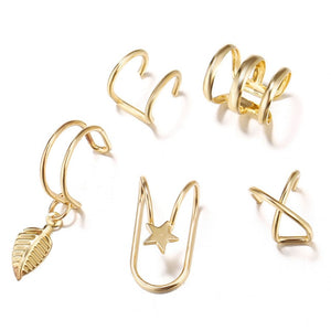 Yobest 5Pcs/Set 2019 fashion Ear Cuffs Gold Leaf Ear Cuff Clip Earrings for women Climbers No Piercing Fake Cartilage Earring